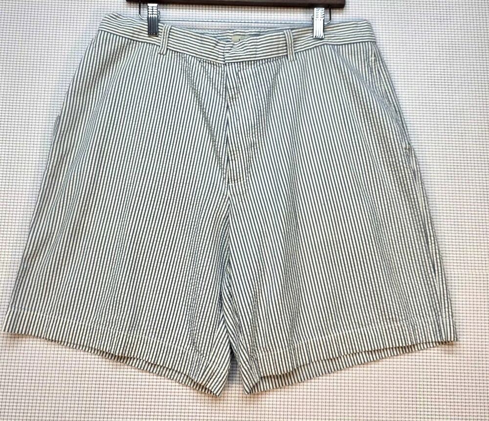 J.Crew Men's Seersucker Shorts Size 36 Blue White Striped‎ cotton Preppy 9"